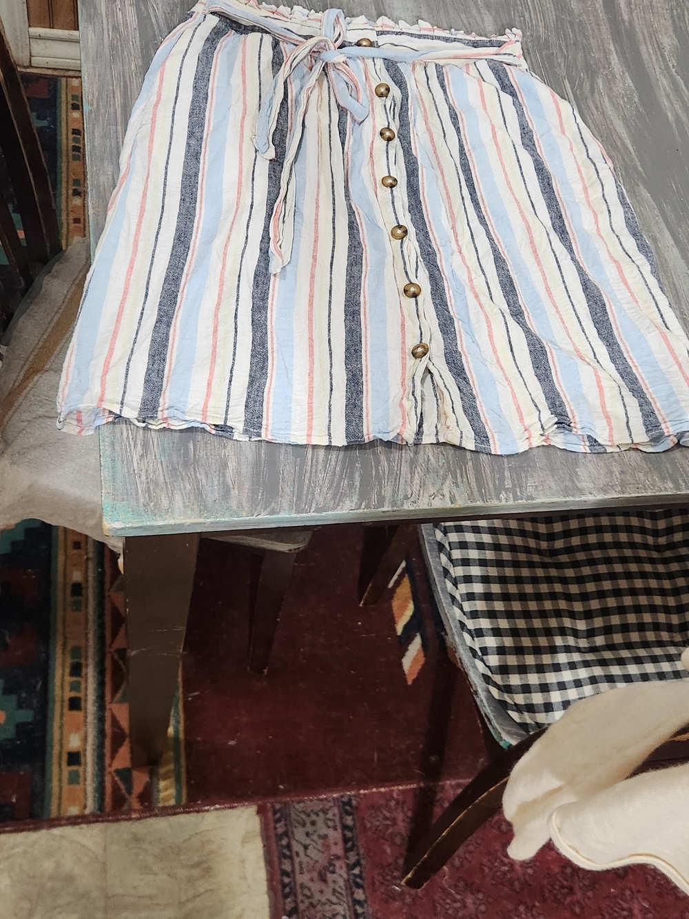 a.n.a Striped Button-Front A-Line Skirt in Blue, White & Pink